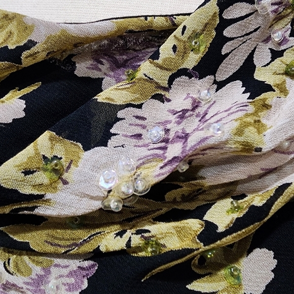 Vintage Y2K Maxi Dress Dark Floral Beading Drape Neck Bodycon Scoop Back size M - Picture 3 of 11